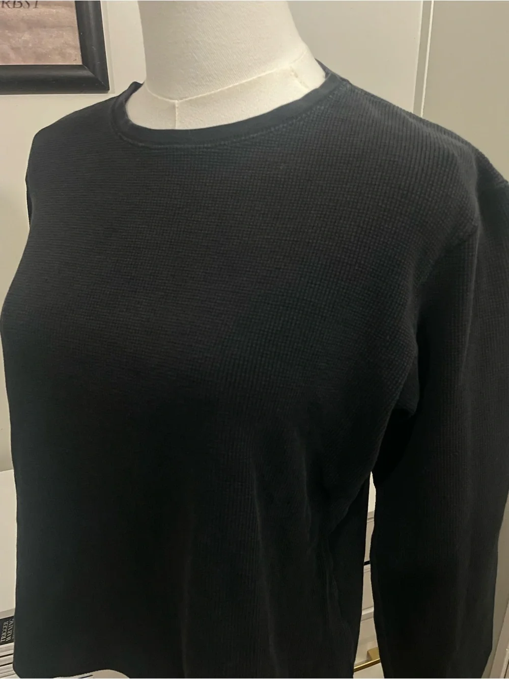 Ann Taylor LOFT Black Long-Sleeve Waffle Knit Top (M)
